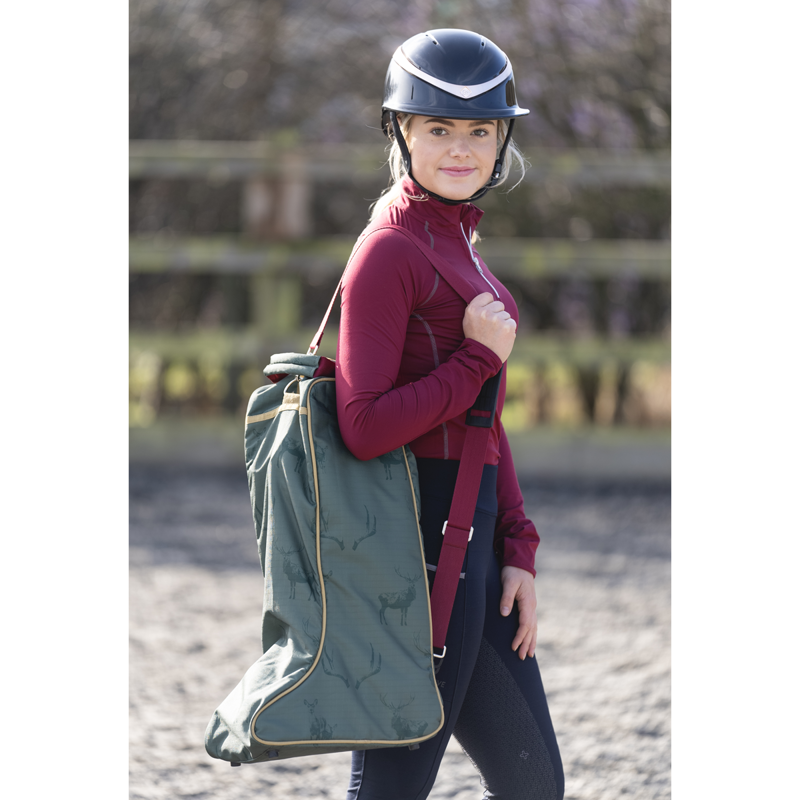 Hy Equestrian Divine Deer Boot Bag - Moss/Merlot/Fawn-2